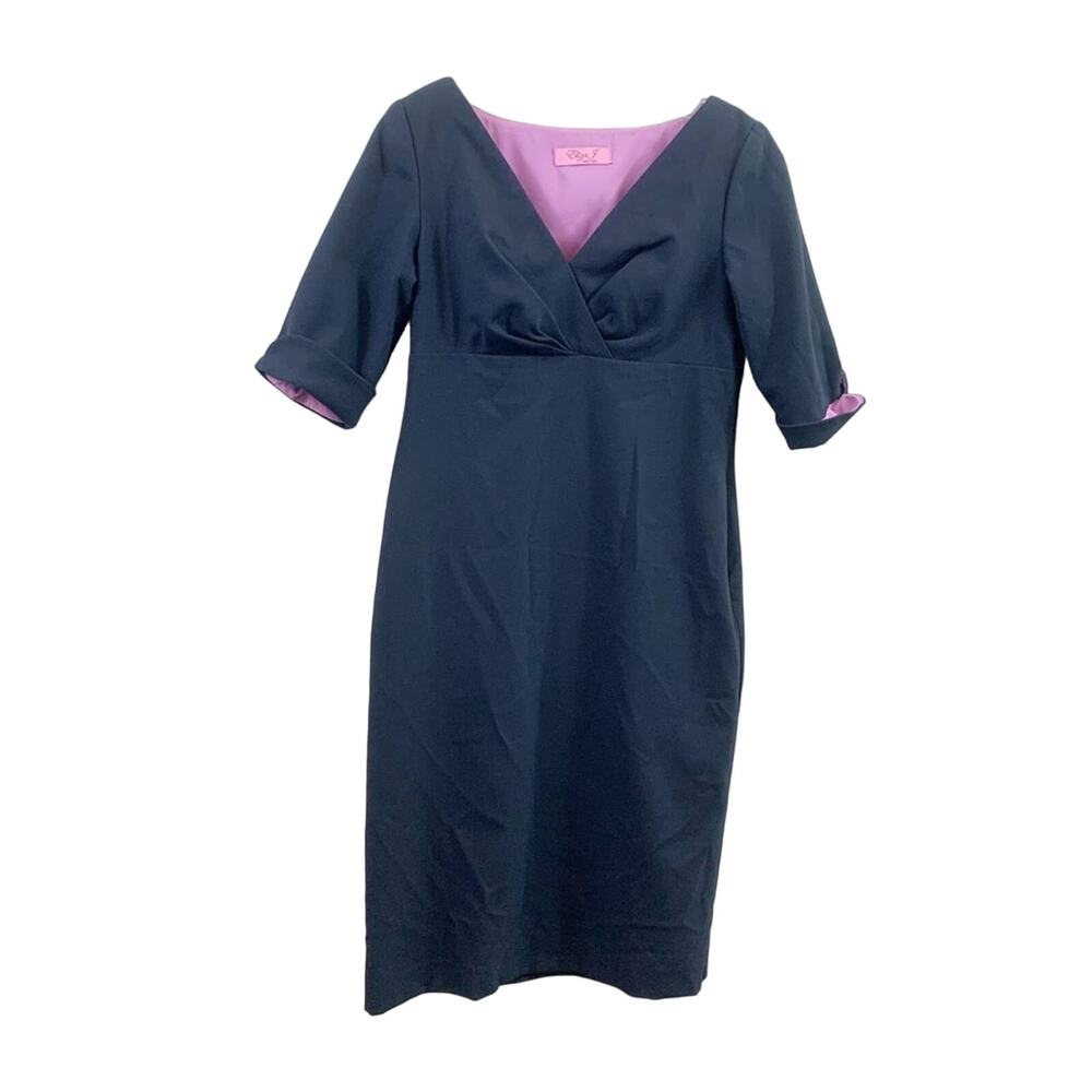 Eliza J Short Sleeve Sheath Navy Blue Pencil Midi Dress